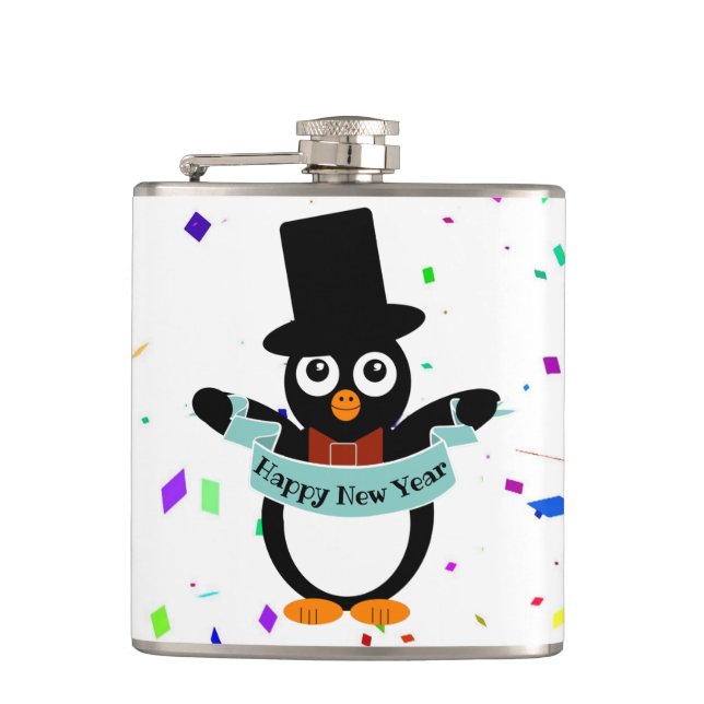 Happy New Year Banner Vinyl Wrapped Flask (Front)