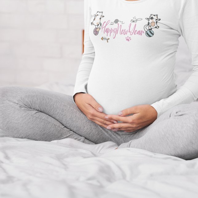 Happy New Year Between Kittens Balanced On A Yarn  T-Shirt (Happy New Year Between Kittens Balanced On A Yarn T-Shirt)
