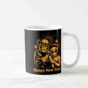 Happy New Year Bigfoot And Alien Sasquatch Firewor Coffee Mug