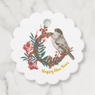 Happy New Year Bird Wreath Favour Tags