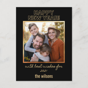 happy new year black and gold classy photo postcard