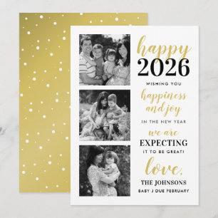 Happy New Year Black and Gold Expecting in 2024 Holiday Card
