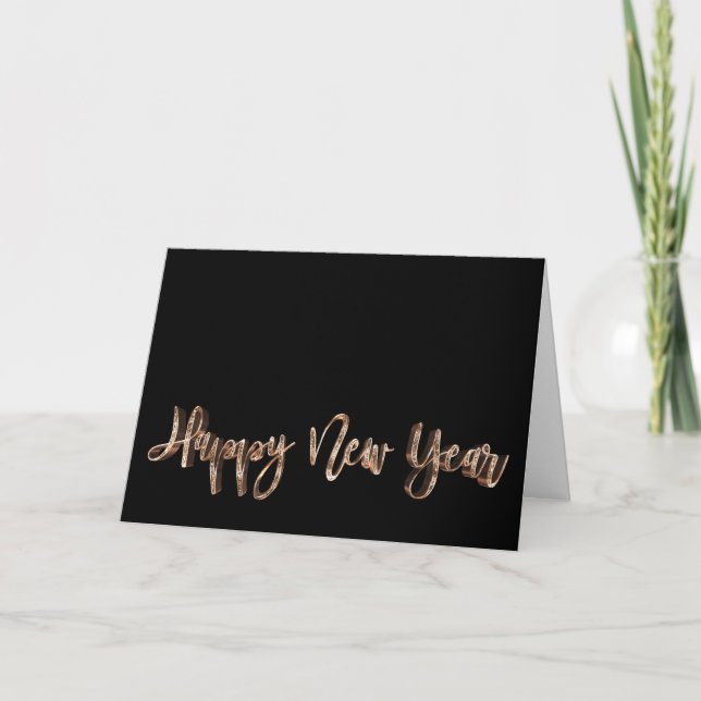 Happy New Year Black and Gold Text Elegant Holiday Card (Front)