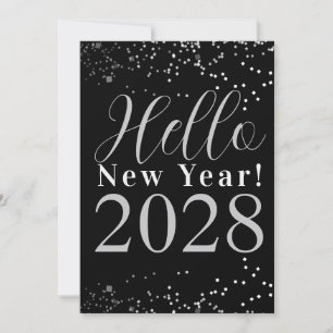 Happy New Year Black and Silver Sparkle New Year's Holiday Card