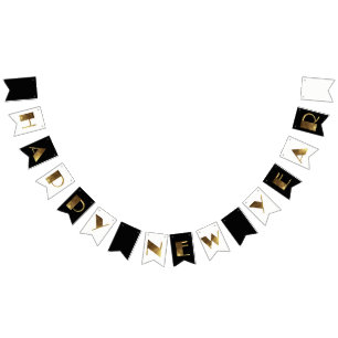 Happy New Year Black and White Golden Typography Bunting
