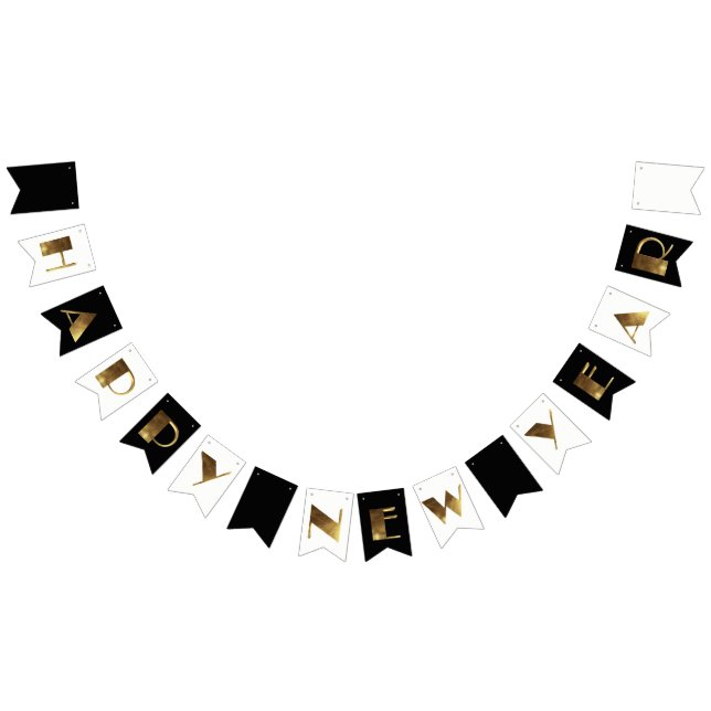 Happy New Year Black and White Golden Typography Bunting (All)