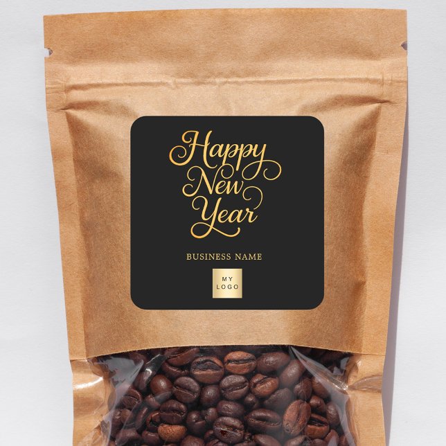 Happy New Year black gold business logo Square Sticker (Creator Uploaded)