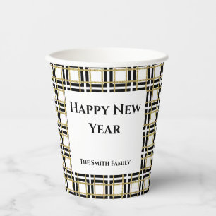 Happy New Year Black Gold Chequered BoxesPaper cup