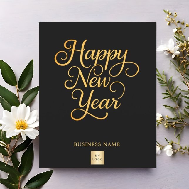 Happy New Year black gold script business logo Flyer (Creator Uploaded)