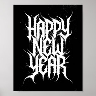 Happy New Year Black Metal Goth Nge Rocker Holiday Poster
