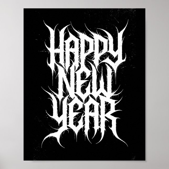 Happy New Year Black Metal Goth Nge Rocker Holiday Poster (Front)