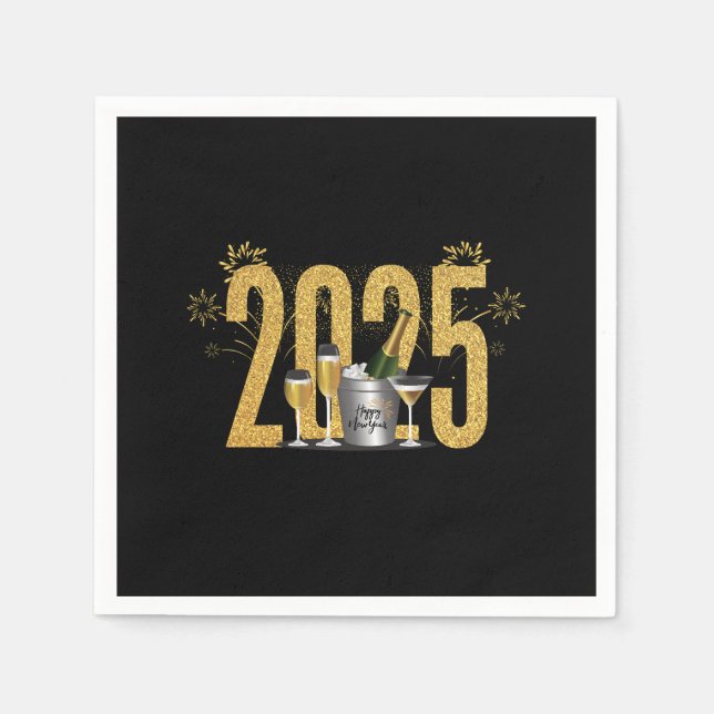 Happy New Year - Black Napkin (Front)
