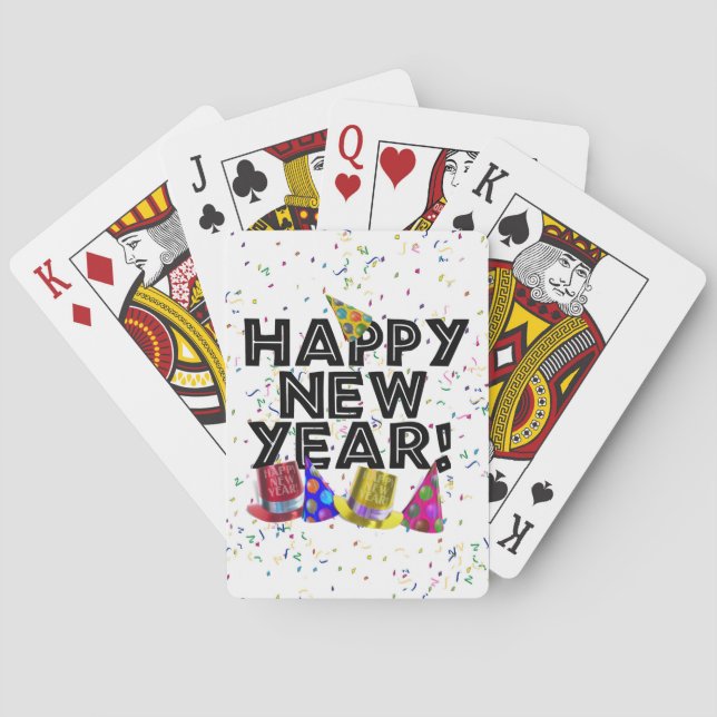 Happy New Year - Black Text with Party Hats Playing Cards (Back)