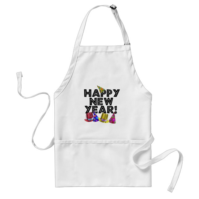 Happy New Year - Black Text with Party Hats Standard Apron (Front)