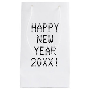 Happy New Year black white custom text modern Small Gift Bag
