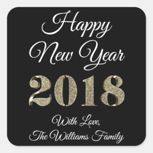 Happy New Year Black White Gold Typography Sticker