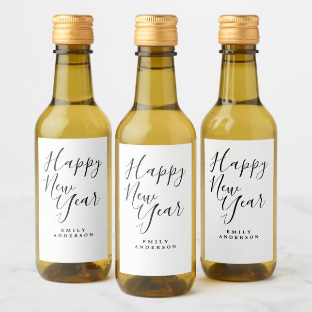 Happy New Year Black White Personalised Party Wine Label (Bottles)