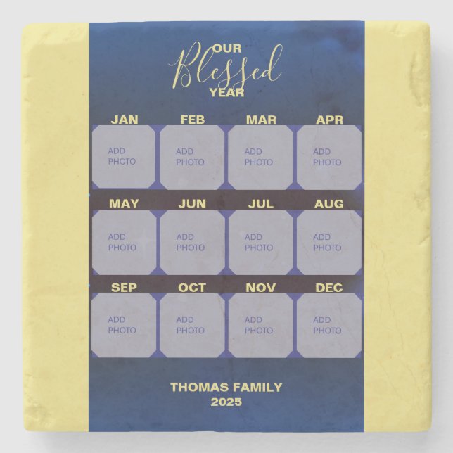 Happy New Year Blessed Year Photo Stone Coaster (Front)