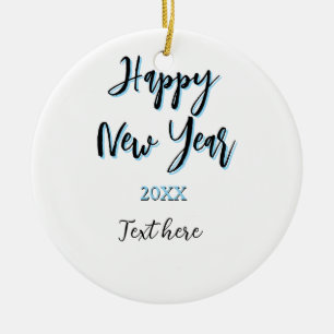 Happy new year blue black bold simple year stylish ceramic tree decoration
