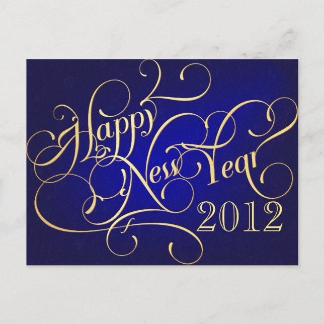 Happy New Year Blue Gold Party Invites (Front)