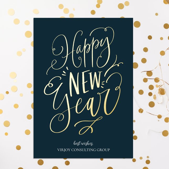 Happy New Year Blue Gold Script Modern Business (Creator Uploaded)
