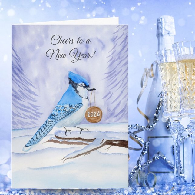 Happy New Year Blue Jay Holding a 2026 Wooden Sign Card (Creator Uploaded)