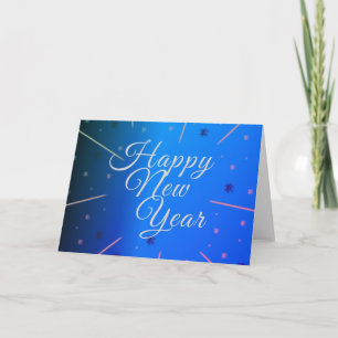 Happy New Year Blue Modern Script Holiday Card