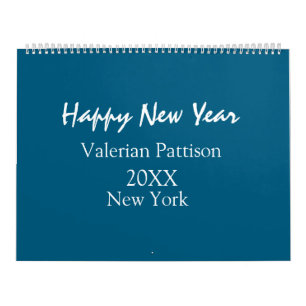 Happy new year blue name place year boho simple  calendar