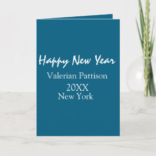 Happy new year blue name place year boho simple  card