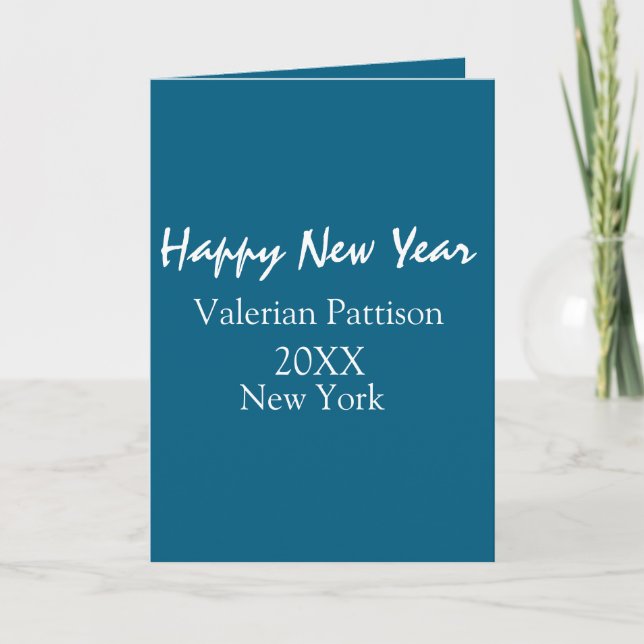Happy new year blue name place year boho simple  card (Front)
