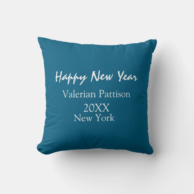 Happy new year blue name place year boho simple  cushion (Front)