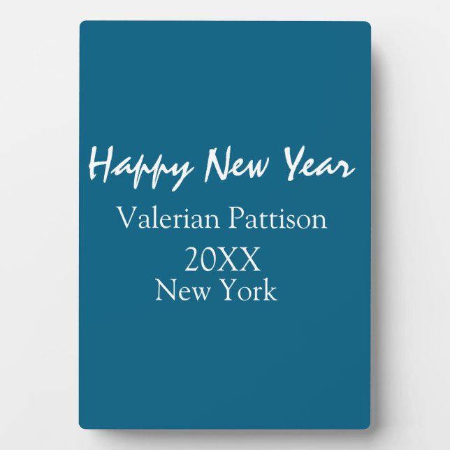 Happy new year blue name place year boho simple  plaque (Front)