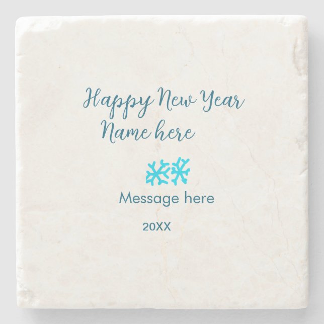 Happy New Year blue snowflakes modern rusticsimple Stone Coaster (Front)