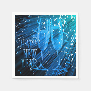 Happy New Year Blue Sparkle Glasses Napkins