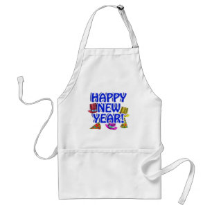 Happy New Year - Blue Text with Party Hats Standard Apron