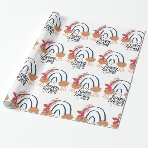 Happy New Year Boho Rainbow Gift Wrapping Paper