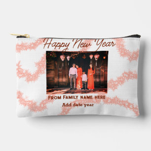 Happy new year brown add photo family name glitter accessory pouch
