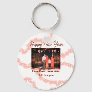Happy new year brown add photo family name glitter key ring