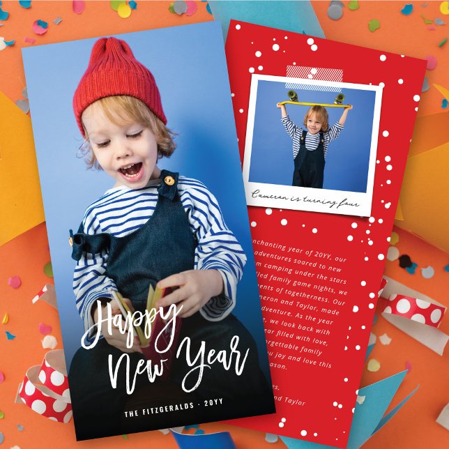 Happy New Year Brush Script Calligraphy Photo Holiday Card (Creator Uploaded)