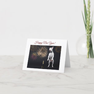 Happy New Year Bull Terrier Champagne Holiday Card