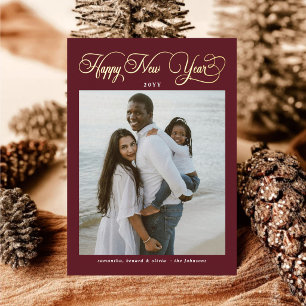 Happy New Year Burgundy Family 4 Photo Collage