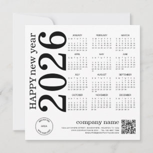 Happy New Year Business 2026 calendar Logo QR Code Holiday Card