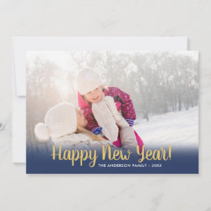 Happy New Year Calligraphy 2 Photos Holiday Card