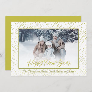 Happy New Year Calligraphy Script Gold 1 Photo Holiday Card