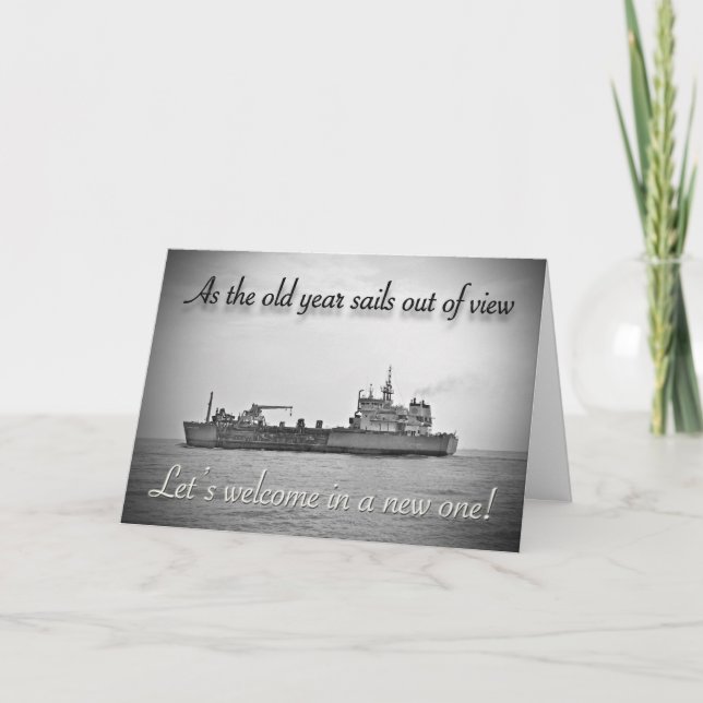 Happy New Year Cargo Ship Greeting Card (Front)