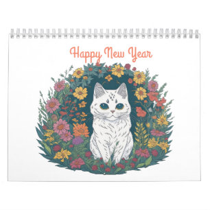Happy New Year Cat Coloring Calendar
