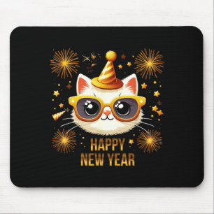 Happy New Year Cat Fireworks New Years Eve Party Mouse Pad