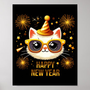 Happy New Year Cat Fireworks New Years Eve Party  Poster