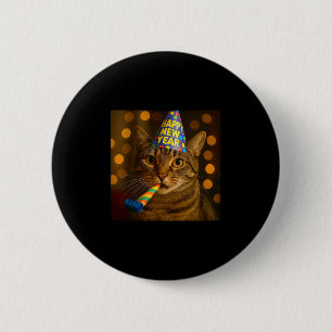 Happy New Year Cat Funny Party Hat Feline Meme Cel 6 Cm Round Badge