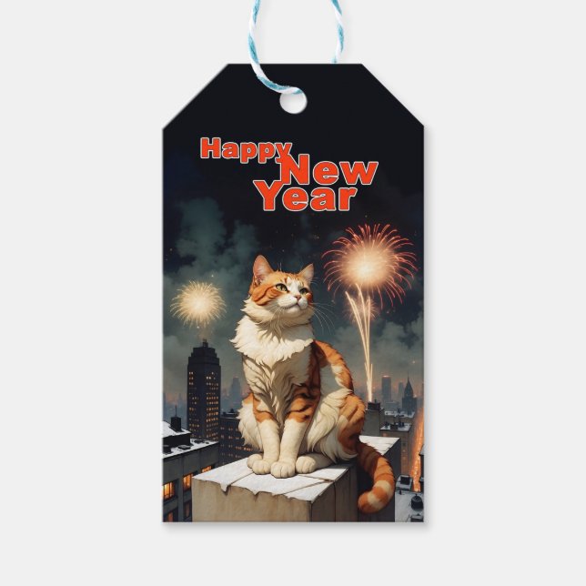 Happy New Year Cat Gift Tags (Front)